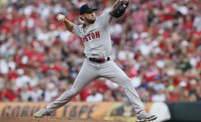 Boston Red Sox starting pitcher Kutter Crawford throws to a Cincinnati Reds batter during the second inning of a baseball game Friday, June 21, 2024, in Cincinnati. (AP Photo/Jay LaPrete)