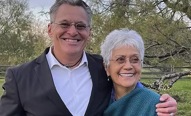 In this photo provided by David Gabbard, David poses for a photo with his sister, Caroline Sinavaiana-Gabbard, on Dec. 2, 2023, in Cedar Creek, Texas, U.S. An author in Samoa has been charged with murdering Sinavaiana-Gabbard, a prominent Samoan writer and the aunt of former U.S. congresswoman Tulsi Gabbard, authorities in the South Pacific island nation said Friday, June 7, 2023. (David Gabbard via AP)