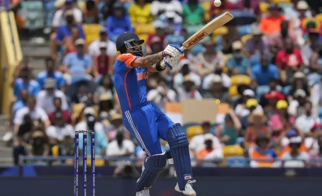 India's Virat Kohli bats during the ICC Men's T20 World Cup final cricket match between India and South Africa at Kensington Oval in Bridgetown, Barbados, Saturday, June 29, 2024. (AP Photo/Ramon Espinosa)