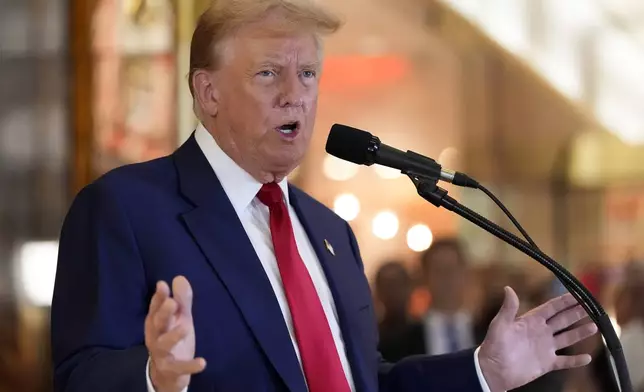 Former President Donald Trump speaks during a news conference at Trump Tower, Friday, May 31, 2024, in New York. A day after a New York jury found Donald Trump guilty of 34 felony charges, the presumptive Republican presidential nominee addressed the conviction and likely attempt to cast his campaign in a new light. (AP Photo/Julia Nikhinson)