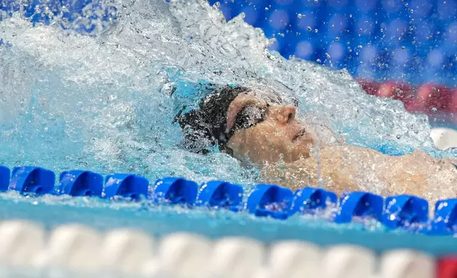 Ryan Murphy swims during the Men's 200 backstroke finals Thursday, June 20, 2024, at the US Swimming Olympic Trials in Indianapolis. (AP Photo/Darron Cummings)