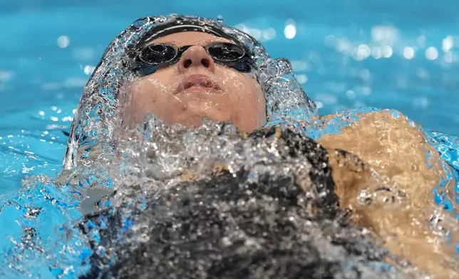 Kate Douglass swims during the Women's 200 individual medley finals Saturday, June 22, 2024, at the US Swimming Olympic Trials in Indianapolis. (AP Photo/Michael Conroy)