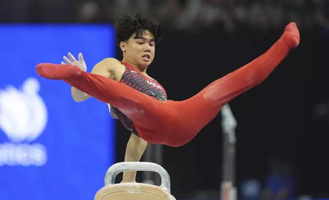 Asher Hong competes on the pommel horse at the United States Gymnastics Olympic Trials on Saturday, June 29, 2024, in Minneapolis. (AP Photo/Abbie Parr)