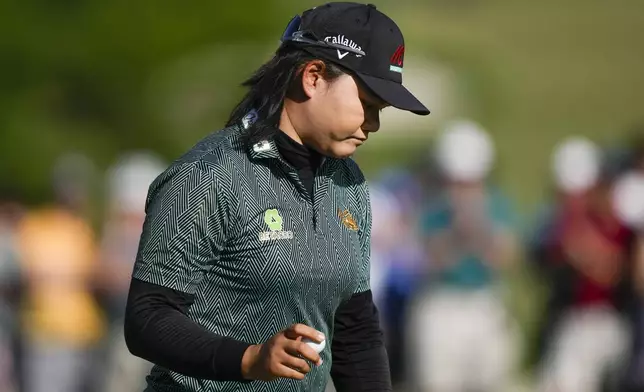 Wichanee Meechai, of Thailand, reacts on the 17th hole during the third round of the U.S. Women's Open golf tournament at Lancaster Country Club, Saturday, June 1, 2024, in Lancaster, Pa. (AP Photo/Matt Rourke)