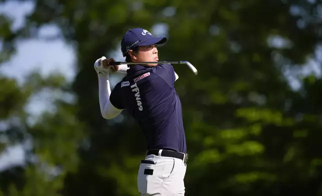 Yuka Saso, of Japan, hits on the 17th hole during the third round of the U.S. Women's Open golf tournament at Lancaster Country Club, Saturday, June 1, 2024, in Lancaster, Pa. (AP Photo/Matt Slocum)