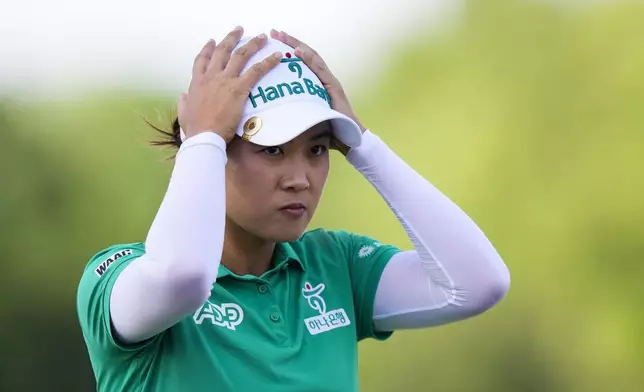 Minjee Lee, of Australia, waits to putt on the 18th hole during the third round of the U.S. Women's Open golf tournament at Lancaster Country Club, Saturday, June 1, 2024, in Lancaster, Pa. (AP Photo/Matt Slocum)