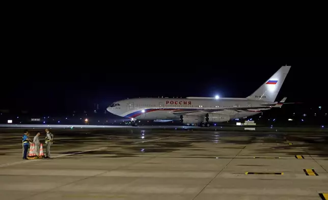 An air plane carrying Russian President Vladimir Putin arrives at the Noi Bai International Airport in Hanoi, Vietnam, Thursday, June. 20, 2024. (AP Photo/Minh Hoang)