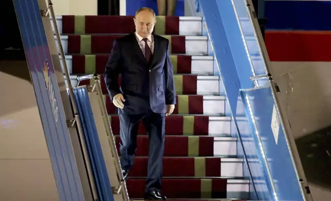 Russian President Vladimir Putin arrives at the Noi Bai International Airport in Hanoi, Vietnam, Thursday, June. 20, 2024. (AP Photo/Minh Hoang)