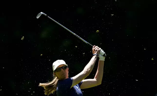 Cydney Clanton hits a shot on the fairway of the 14th hole during a practice round for the Women's PGA Championship golf tournament at Sahalee Country Club, Wednesday, June 19, 2024, in Sammamish, Wash. (AP Photo/Lindsey Wasson)