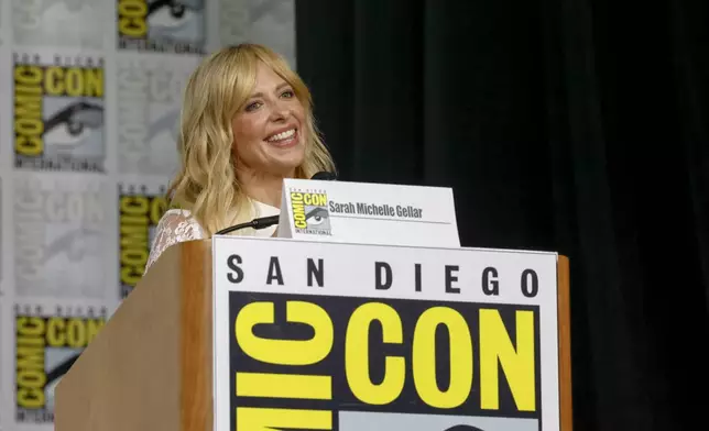 Sarah Michelle Gellar moderates a panel for "Dexter: Original Sin" during Comic-Con International on Friday, July 26, 2024, in San Diego. (Photo by Christy Radecic/Invision/AP)