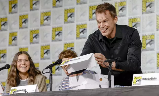 Molly Brown, from left, Patrick Gibson, and Michael C. Hall attend a panel for "Dexter: Original Sin" during Comic-Con International on Friday, July 26, 2024, in San Diego. (Photo by Christy Radecic/Invision/AP)