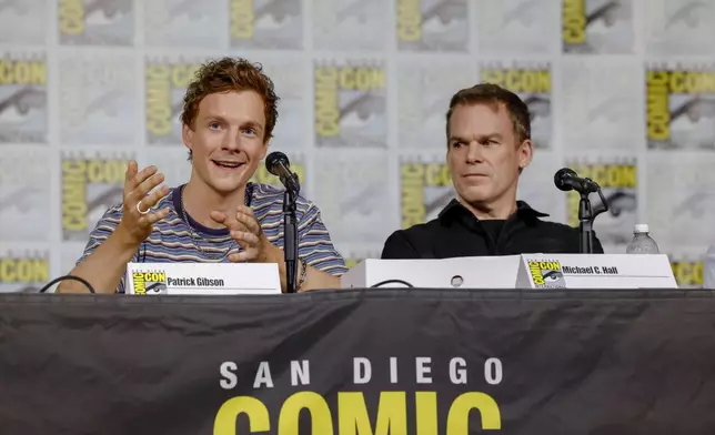 Patrick Gibson, left, and Michael C. Hall attend a panel for "Dexter: Original Sin" during Comic-Con International on Friday, July 26, 2024, in San Diego. (Photo by Christy Radecic/Invision/AP)