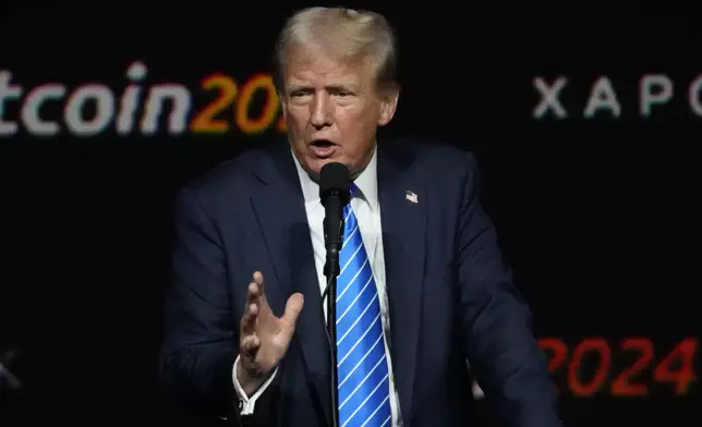 Republican presidential candidate former President Donald Trump speaks at the Bitcoin 2024 Conference Saturday, July 27, 2024, in Nashville, Tenn. (AP Photo/Mark Humphrey)