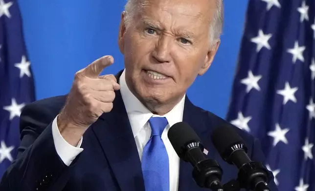 President Joe Biden speaks at a news conference Thursday July 11, 2024, on the final day of the NATO summit in Washington. (AP Photo/Jacquelyn Martin)