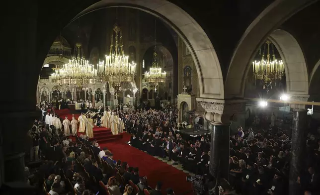 General view of the enthronement ceremony of the newly elected Bulgarian Patriarch Daniil at Alexander Nevsky Cathedral in Sofia, Bulgaria, Sunday, June 30, 2024. Bulgaria's Orthodox Church on Sunday elected Daniil, a 52-year-old metropolitan considered to be pro-Russian, as its new leader in a disputed vote that reflects the divisions in the church and in the society. (AP Photo/Valentina Petrova)