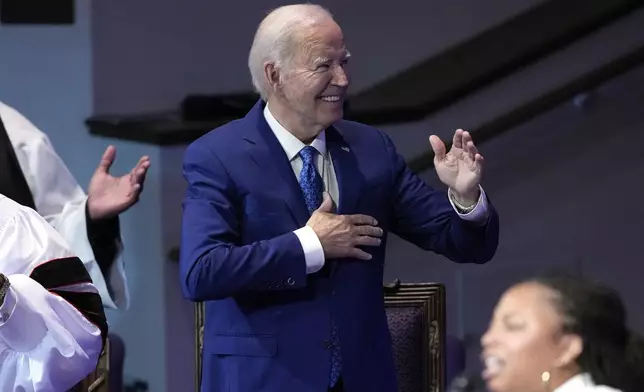 President Joe Biden attends a church service at Mt. Airy Church of God in Christ, Sunday, July 7, 2024, in Philadelphia (AP Photo/Manuel Balce Ceneta)