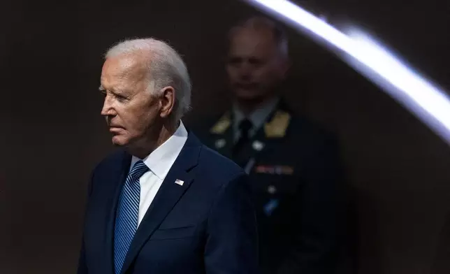 FILE - President Joe Biden arrives for the NATO summit in Washington, July 10, 2024. Biden dropped out of the 2024 race for the White House on Sunday, July 21, ending his bid for reelection following a disastrous debate with Donald Trump that raised doubts about his fitness for office just four months before the election. (AP Photo/Jacquelyn Martin, File)