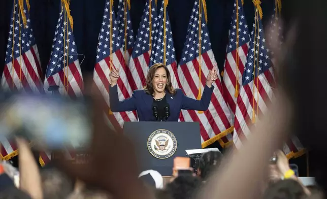 Vice President Kamala Harris campaigns for President as the presumptive Democratic candidate during an event at West Allis Central High School, Tuesday, July 23, 2024, in West Allis, Wis. (AP Photo/Kayla Wolf)