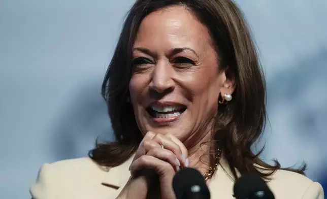 Vice President Kamala Harris speaks during the Zeta Phi Beta Sorority, Inc.'s Grand Boulé, Wednesday, July 24, 2024, in Indianapolis. (AP Photo/Darron Cummings)