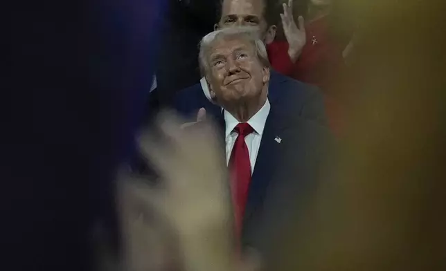 Republican presidential candidate former President Donald Trump appears during the Republican National Convention, Monday, July 15, 2024, in Milwaukee. (AP Photo/Julia Nikhinson)