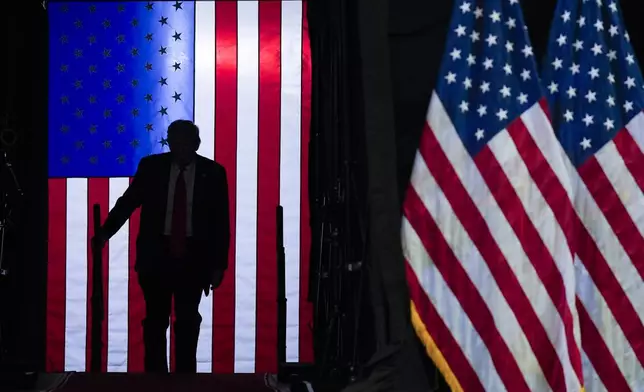 Republican presidential candidate former President Donald Trump arrives at a campaign rally, Saturday, July 20, 2024, in Grand Rapids, Mich. (AP Photo/Evan Vucci)