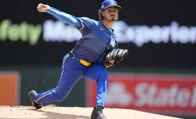 Minnesota Twins starting pitcher Joe Ryan delivers during the first inning of a baseball game against the Houston Astros, Saturday, July 6, 2024, in Minneapolis. (AP Photo/Abbie Parr)