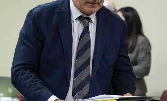 Alec Baldwin attends his manslaughter trial for the 2021 fatal shooting of cinematographer Halyna Hutchins during filming of the Western movie "Rust", in Santa Fe, N.M., Thursday, July 11, 2024. (Ramsay de Give/Pool Photo via AP)
