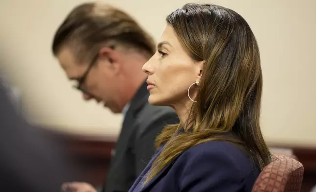 Hilaria Baldwin attends her husband Alec Baldwin's manslaughter trial for the 2021 fatal shooting of cinematographer Halyna Hutchins during filming of the Western movie "Rust", in Santa Fe, N.M., Thursday, July 11, 2024. (Ramsay de Give/Pool Photo via AP)