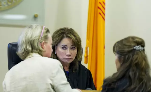 Special prosecutor Kari Morrissey and judge Mary Marlowe take part in Alec Baldwin's manslaughter trial for the 2021 fatal shooting of cinematographer Halyna Hutchins during filming of the Western movie "Rust", in Santa Fe, N.M., Thursday, July 11, 2024. (Ramsay de Give/Pool Photo via AP)