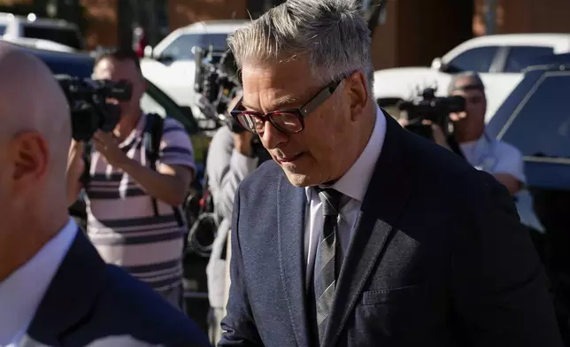 Alec Baldwin arrives to attend his trial in Santa Fe, N.M., Thursday, July 11, 2024. Baldwin is facing a charge of involuntary manslaughter in the death of a cinematographer on the set of the film "Rust". (Ramsay de Give/Pool Photo via AP)
