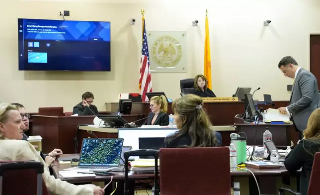 A view of the courtroom during Alec Baldwin's manslaughter trial for the 2021 fatal shooting of cinematographer Halyna Hutchins during filming of the Western movie "Rust", in Santa Fe, N.M., Thursday, July 11, 2024. (Ramsay de Give/Pool Photo via AP)