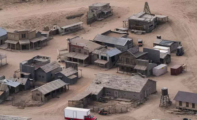 FILE - This aerial photo shows the Bonanza Creek Ranch in Santa Fe, N.M, Oct. 23, 2021, used for the film "Rust." (AP Photo/Jae C. Hong, File)