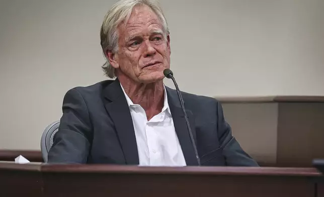 FILE - David Halls, former first assistant director on "Rust," testifies about the fatal shooting of cinematographer Halyna Hutchins by Alec Baldwin during a 2021 rehearsal, during Hannah Gutierrez-Reed's involuntary manslaughter trial in state district court in Santa Fe, N.M., Feb. 29, 2024. (Gabriela Campos/Santa Fe New Mexican via AP, Pool/File)