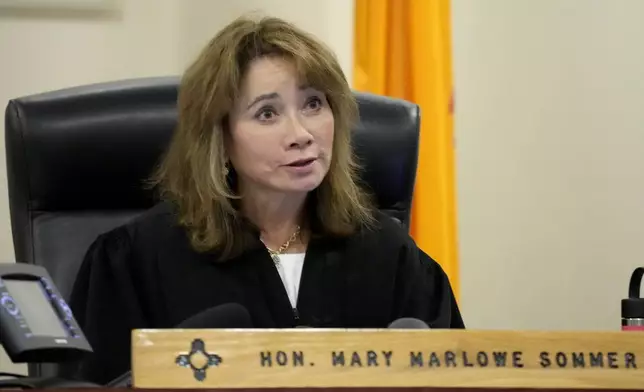 Judge Mary Marlowe Sommer speaks during actor Alec Baldwin's hearing in Santa Fe County District Court, Wednesday, July 10, 2024, in Santa Fe, N.M. Baldwin is facing a single charge of involuntary manslaughter in the death of a cinematographer. (AP Photo/Ross D. Franklin, Pool)