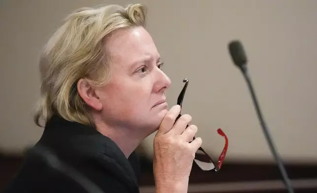 Special prosecutor Kari Morrissey listens during a pretrial hearing in Santa Fe, N.M., on Monday, July 8, 2024. Alec Baldwin is facing a single charge of involuntary manslaughter in the death of a cinematographer, Halyna Hutchins. (AP Photo/Ross D. Franklin, Pool)