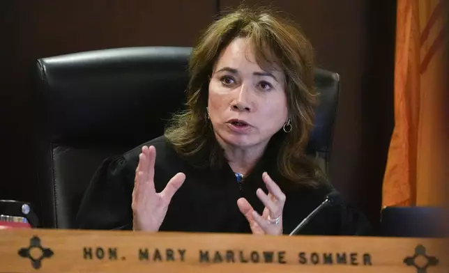 Judge Mary Marlowe Sommer speaks during a pretrial hearing for Alec Baldwin, Monday, July 8, 2024, in Santa Fe, N.M. The actor's involuntary manslaughter trial starts July 9 with jury selection. (AP Photo/Ross D. Franklin, Pool)