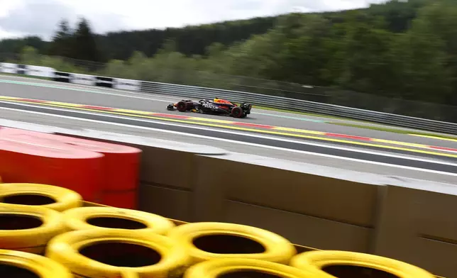 Red Bull driver Max Verstappen of the Netherlands steers his car during the first practice session ahead of the Formula One Grand Prix at the Spa-Francorchamps racetrack in Spa, Belgium, Friday, July 26, 2024. The Belgian Formula One Grand Prix will take place on Sunday. (AP Photo/Geert Vanden Wijngaert)