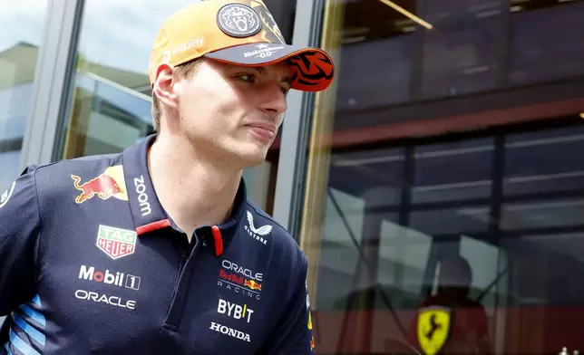 Red Bull driver Max Verstappen of the Netherlands arrives in the paddock ahead of the Formula One Grand Prix at the Spa-Francorchamps racetrack in Spa, Belgium, Thursday, July 25, 2024. The Belgian Formula One Grand Prix will take place on Sunday. (AP Photo/Geert Vanden Wijngaert)