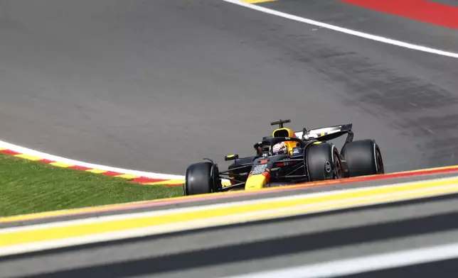 Red Bull driver Max Verstappen of the Netherlands steers his car during the first practice session of the Formula One Grand Prix at the Spa-Francorchamps racetrack in Spa, Belgium, Friday, July 26, 2024. The Belgian Formula One Grand Prix will take place on Sunday. (AP Photo/Geert Vanden Wijngaert)