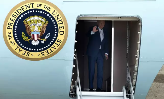 President Joe Biden boards Air Force One at Andrews Air Force Base, Md., Friday, July 12, 2024. Biden is traveling to Detroit for a campaign event. (AP Photo/Cliff Owen)