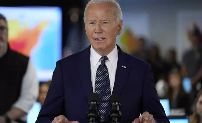 President Joe Biden speaks during a visit to the D.C. Emergency Operations Center, Tuesday, July 2, 2024, in Washington. (AP Photo/Evan Vucci)