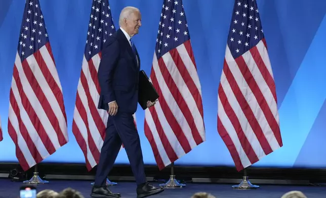 President Joe Biden walks from the podium after a news conference Thursday July 11, 2024, on the final day of the NATO summit in Washington. (AP Photo/Jacquelyn Martin)