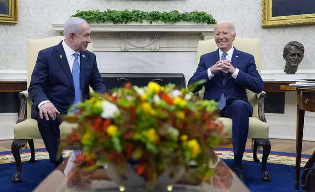 President Joe Biden meets with Israeli Prime Minister Benjamin Netanyahu in the Oval Office of the White House in Washington, Thursday, July 25, 2024. (AP Photo/Susan Walsh)