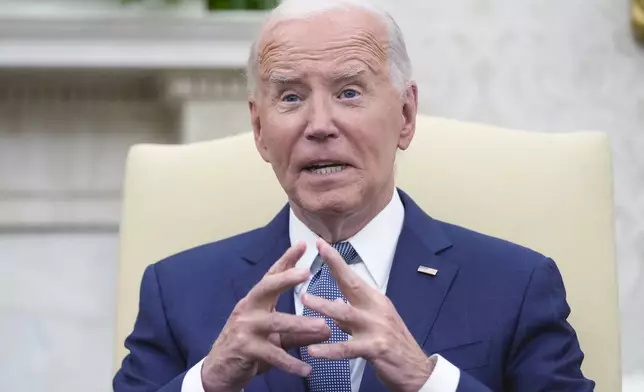 President Joe Biden speaks during his meeting with Israeli Prime Minister Benjamin Netanyahu in the Oval Office of the White House in Washington, Thursday, July 25, 2024. (AP Photo/Susan Walsh)