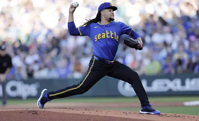 Seattle Mariners starting pitcher Luis Castillo throws to a Toronto Blue Jays batter during the second inning in a baseball game, Friday, July 5, 2024, in Seattle. (AP Photo/John Froschauer)