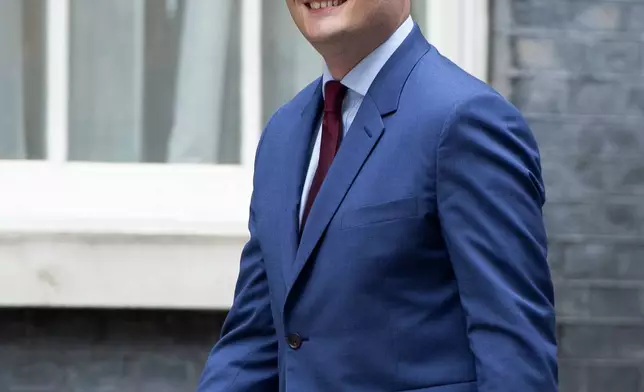 Incoming Secretary of State for Health and Social Care Wes Streeting arrives at Downing Street in London, Friday, July 5, 2024. Britain's Labour Party swept to power Friday after more than a decade in opposition, as a jaded electorate handed the party a landslide victory, but also a mammoth task of reinvigorating a stagnant economy and dispirited nation. (AP Photo/Thomas Krych)