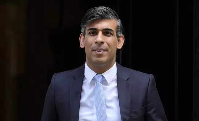 FILE - Britain's Prime Minister Rishi Sunak leaves 10 Downing Street in London, on May 15, 2024. (AP Photo/Kirsty Wigglesworth, File)
