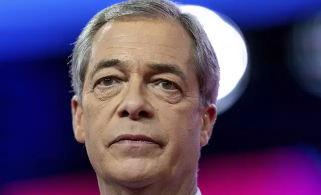 FILE - Nigel Farage, former leader of the Brexit Party and leader of the populist Reform UK party, speaks at the Conservative Political Action Conference, CPAC 2023, on March 3, 2023, at National Harbor in Oxon Hill, Md. (AP Photo/Alex Brandon, File)