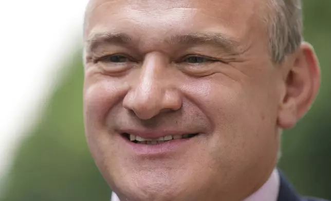 FILE - Liberal Democrats leader Sir Ed Davey, attends the General Election campaign in Carshalton, London, on June 18, 2024. (AP Photo/Kin Cheung, File)