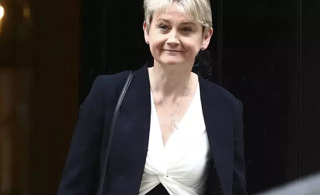 Britain's Home Secretary Yvette Cooper leaves 10 Downing Street, London, Saturday July 6, 2024, after taking part in Prime Minister Keir Starmer's first Cabinet meeting following the General Election victory for the Labour Party. (Tejas Sandhu/PA via AP)